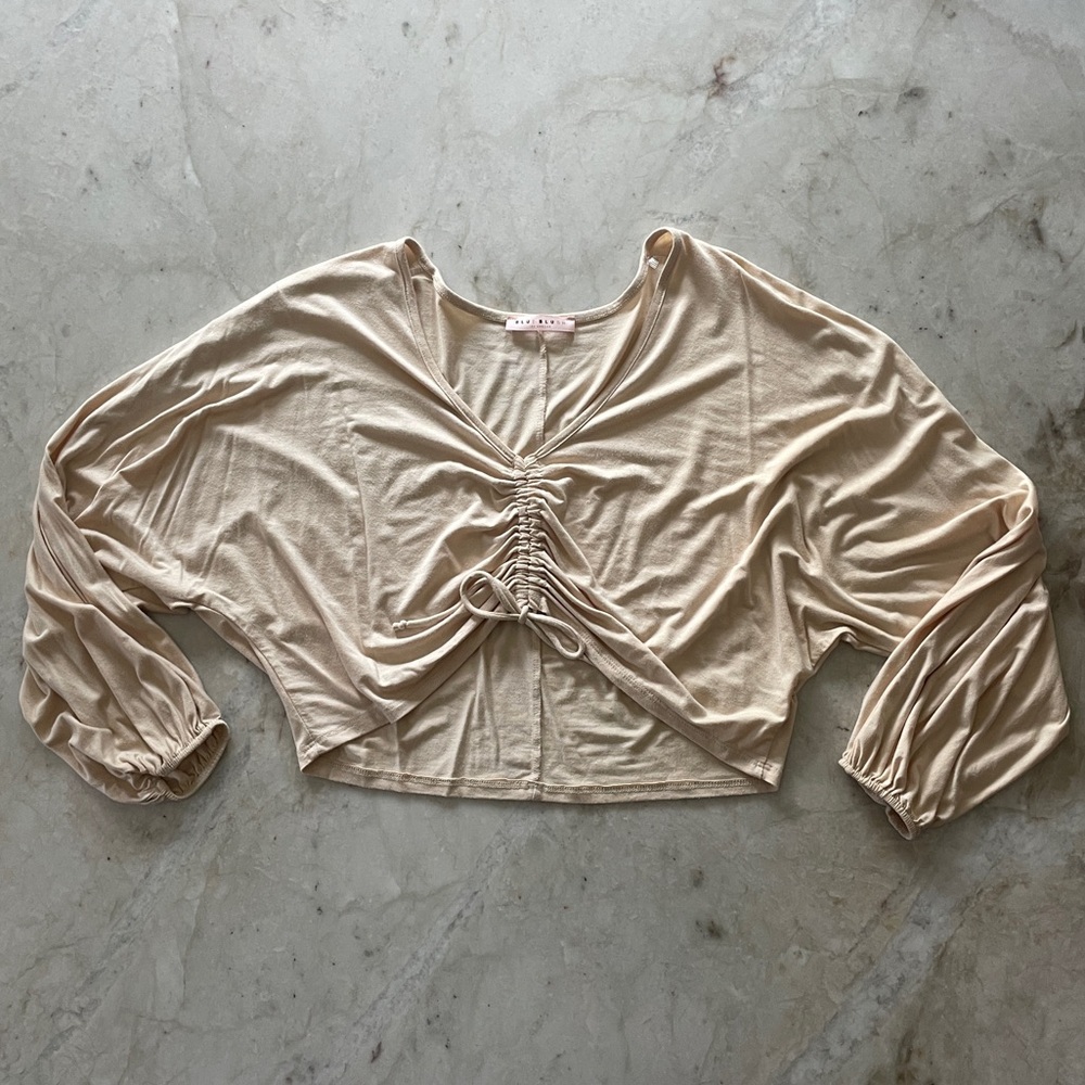 Cream cinch long crop top